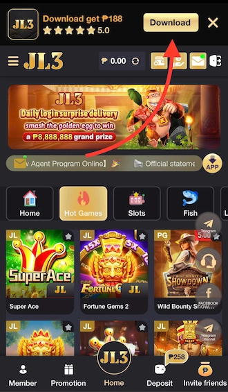 Step 1: First, members need to access the JL3 homepage link. There will be a "DOWNLOAD" section. Please click on this section.