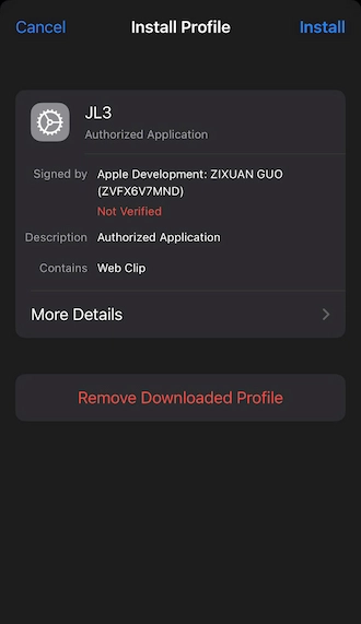 Step 4: Access the general settings of the phone > Manage VNP and device > Select the configuration of the JL3 app > Then, click 'Install'.