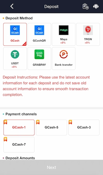 Step 1: First, in the bookmaker's deposit interface, select the GCash deposit method.