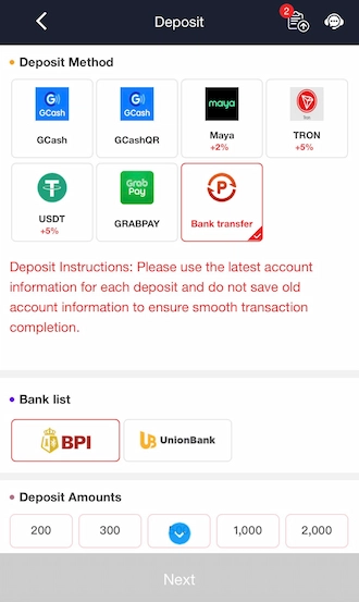 choose the "Bank transfer" method